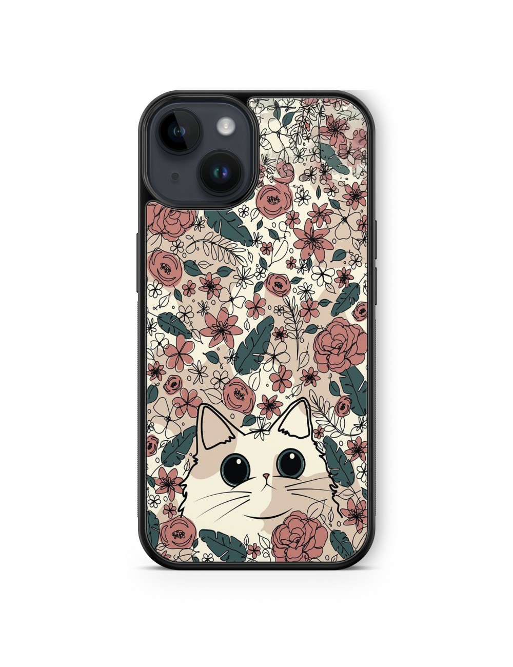 Coque iPhone et Samsung Chat et fleurs roses 