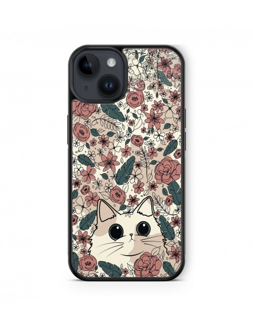 Coque iPhone et Samsung Chat et fleurs roses 