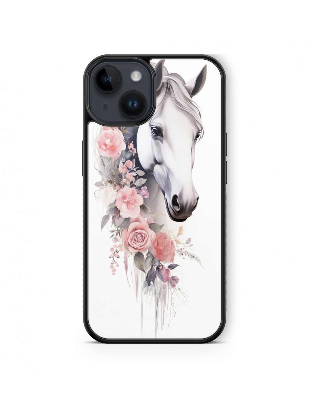 Coque iPhone et Samsung Cheval et fleurs roses 