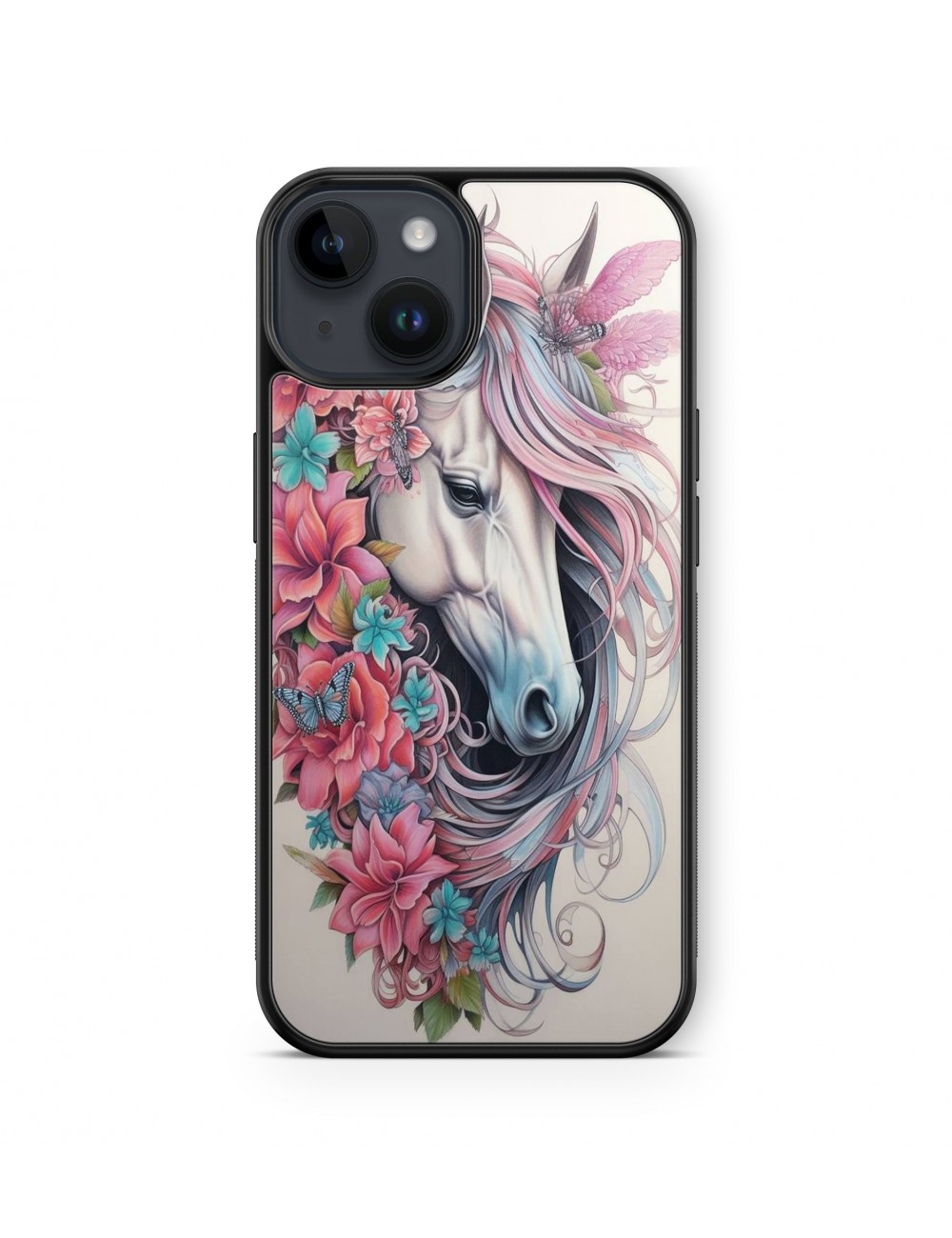 Coque iPhone et Samsung Cheval et fleurs 