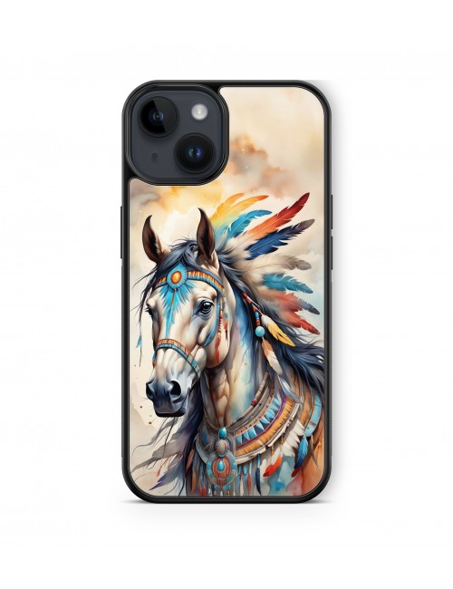 Coque iPhone et Samsung Cheval Indien et plumes 