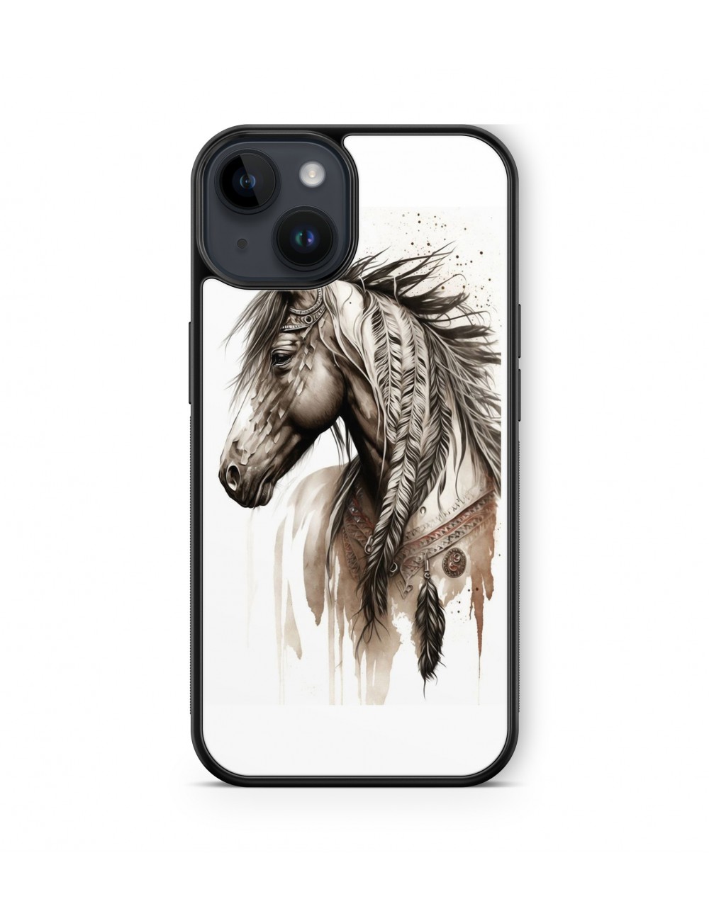 Coque iPhone et Samsung Cheval Indien Plumes 