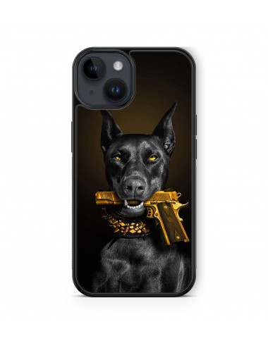 Coque iPhone et Samsung Chien Doberman Revolver Doré 