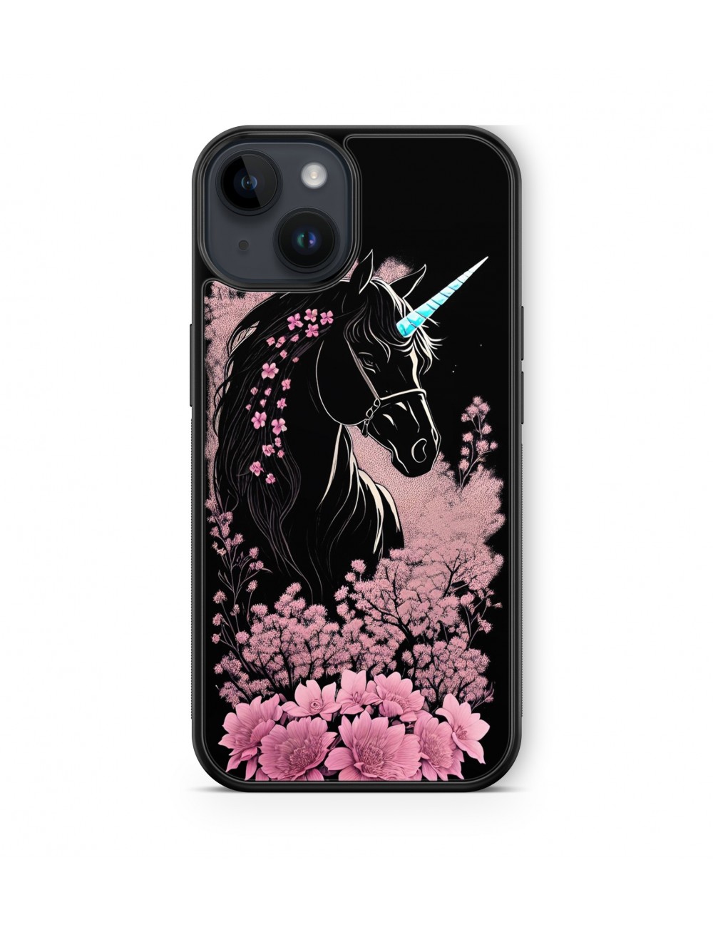 Coque iPhone et Samsung Licorne et fleurs roses 