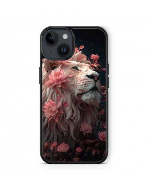 Coque iPhone et Samsung Lion et fleurs roses 