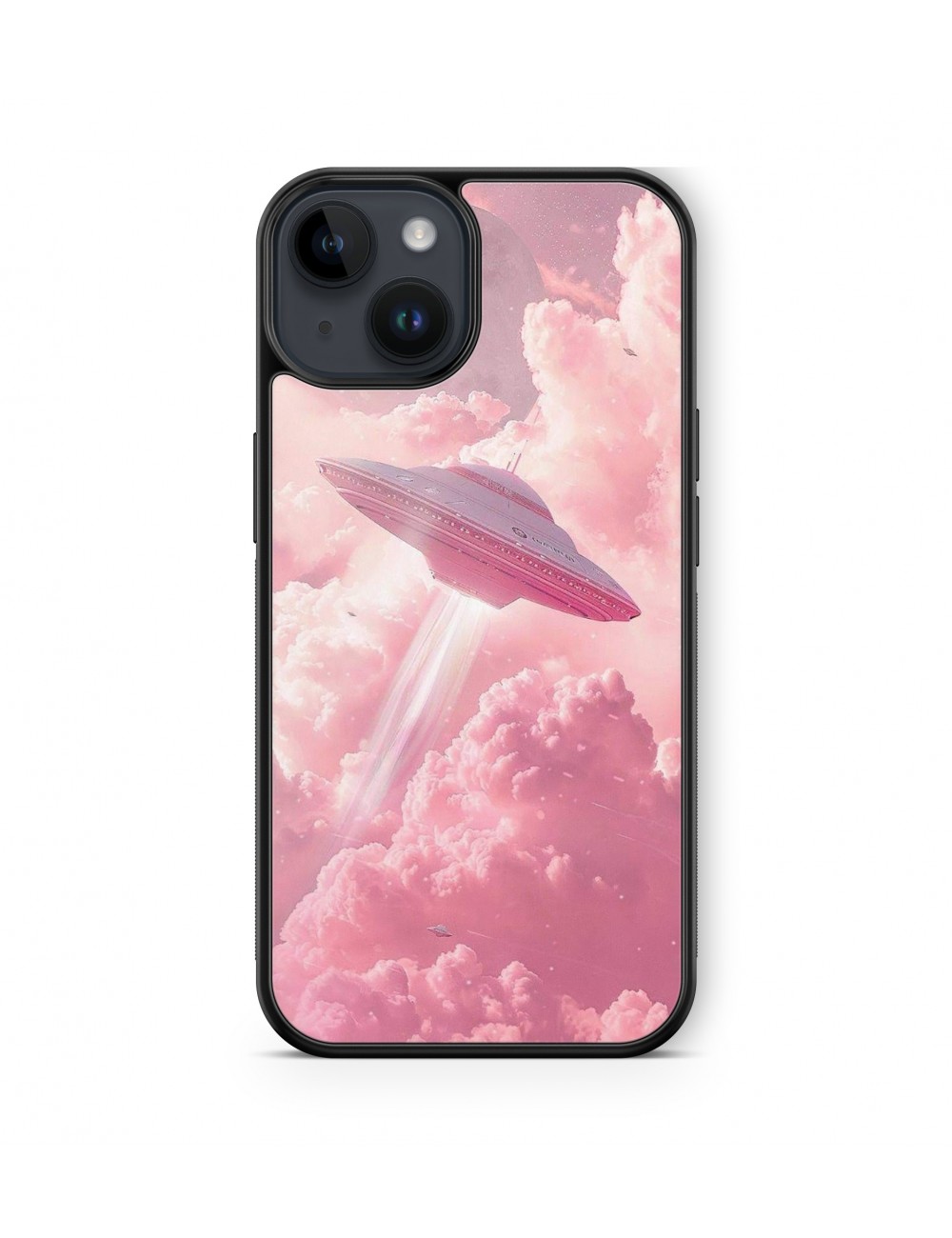 Coque iPhone et Samsung Soucoupe volante Aliens Nuages Roses 