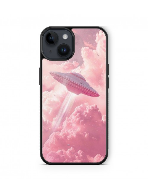 Coque iPhone et Samsung Soucoupe volante Aliens Nuages Roses 