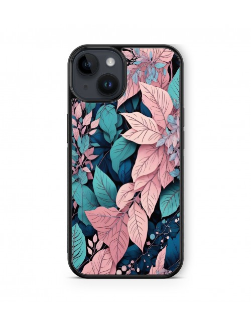 Coque iPhone et Samsung Feuilles vegetales roses et bleues 