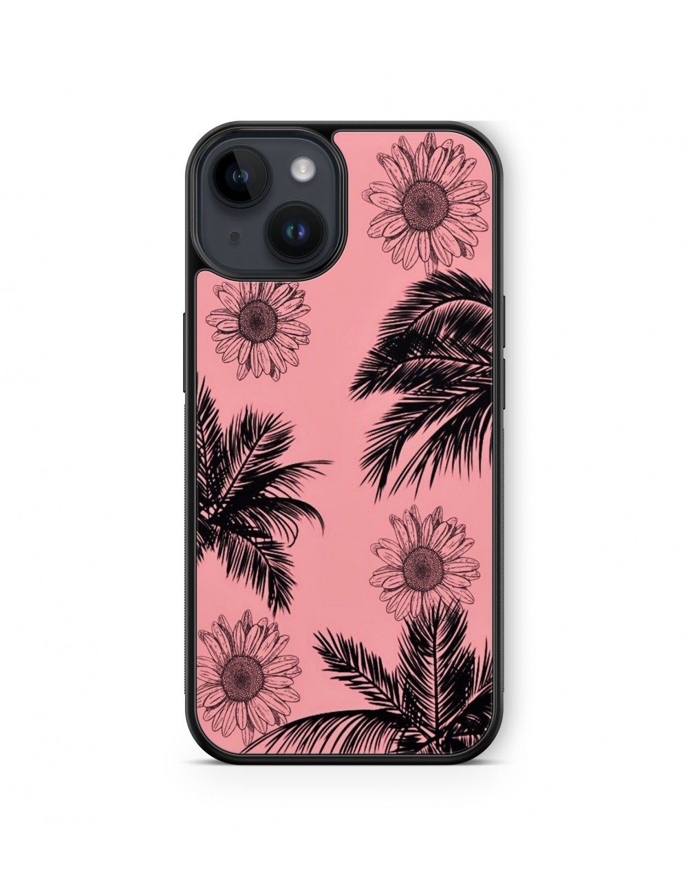 Coque iPhone et Samsung Tournesol et palmier rose 