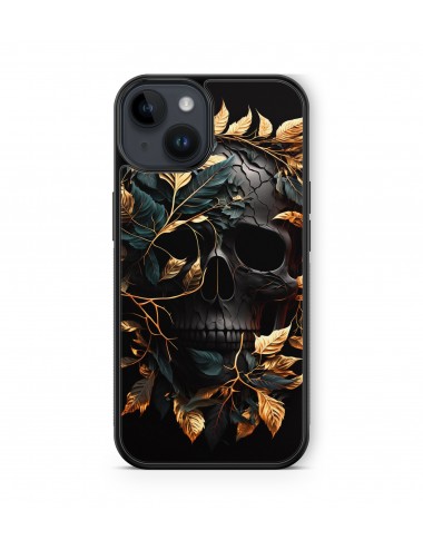 Coque iPhone et Samsung Tête de mort feuillage or 