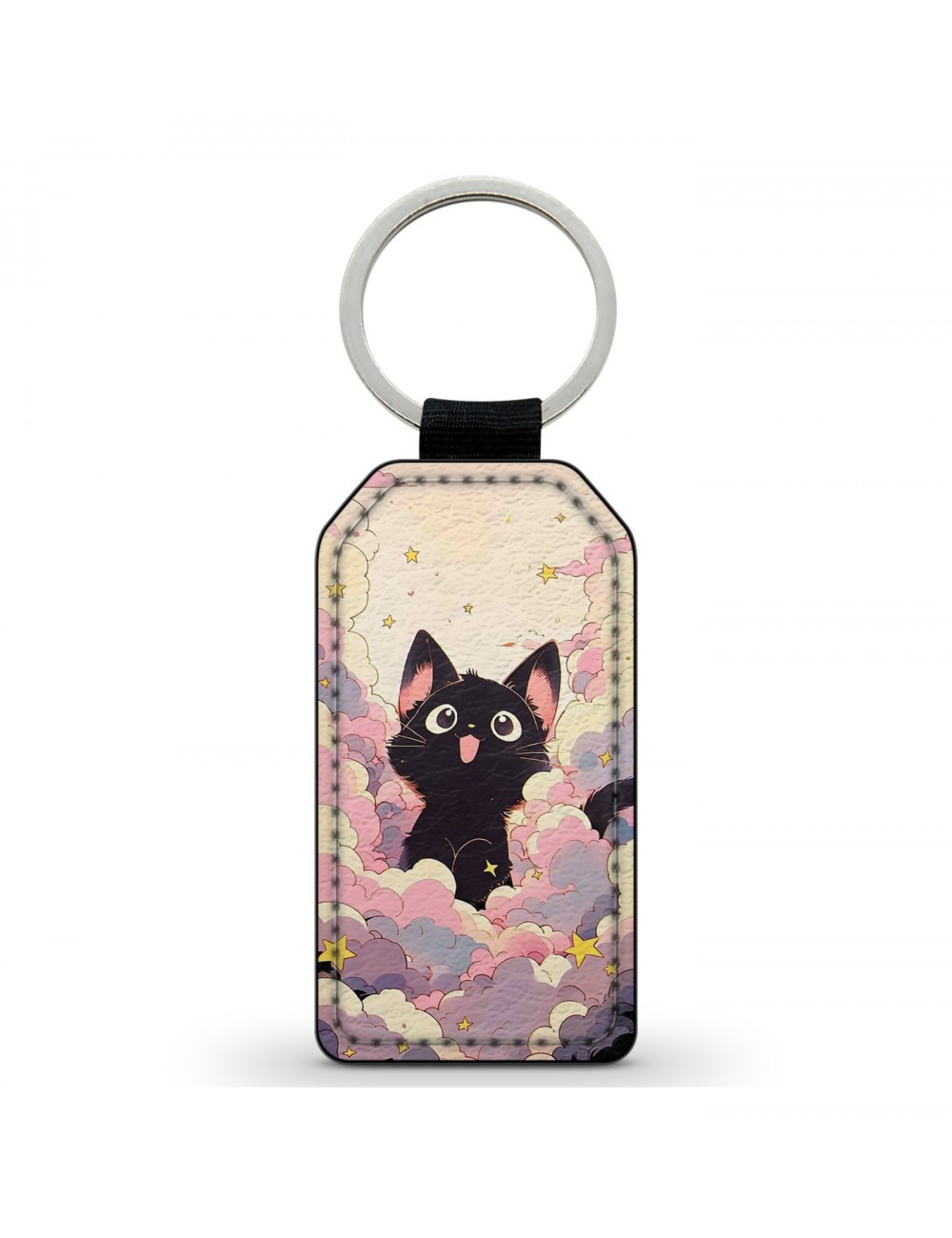 Porte-Clés en simili cuir Chat noir Kawaii 