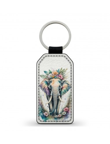 Porte-Clés en simili cuir Elephant et fleurs 