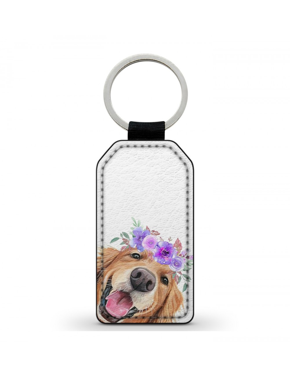 Porte-Clés en simili cuir Labrador Chien et fleurs 