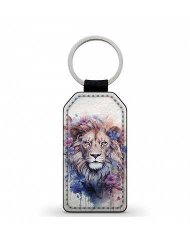 Porte-Clés en simili cuir Lion et fleurs pastel 