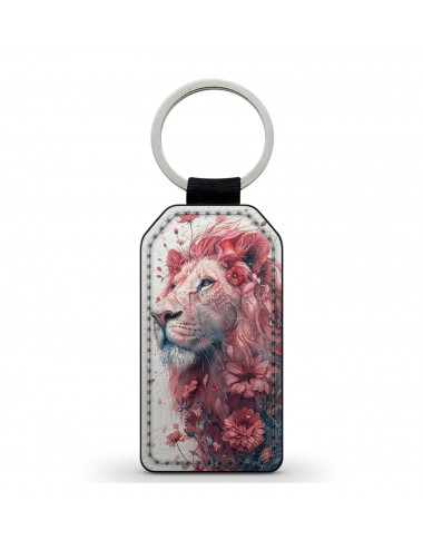 Porte-Clés en simili cuir Lion et fleurs 