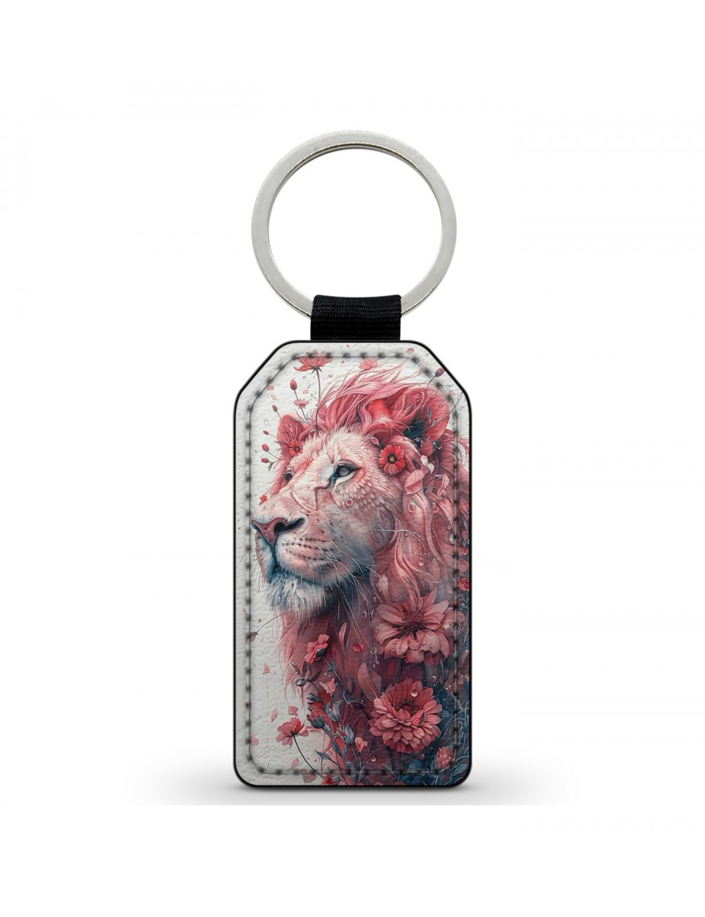 Porte-Clés en simili cuir Lion et fleurs 