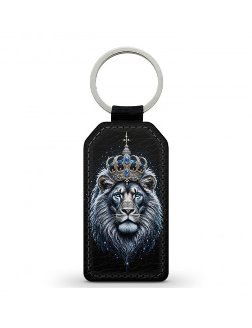 Porte-Clés en simili cuir Lion Royal Couronne Roi 