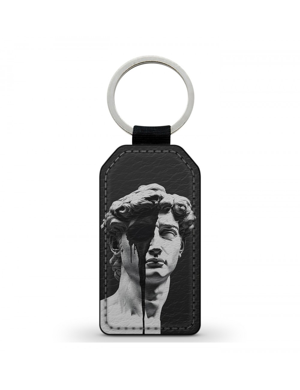 Porte-Clés en simili cuir David Statue Romaine Noir et Blanc 