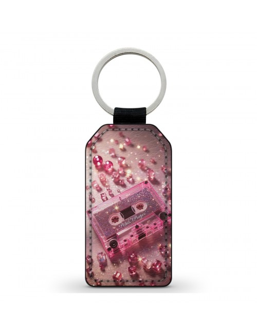 Porte-Clés en simili cuir K7 Cassette Audio Vintage Rose 