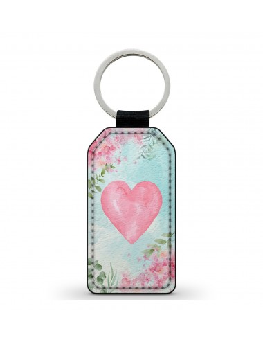 Porte-Clés en simili cuir Coeur Pastel et fleurs 