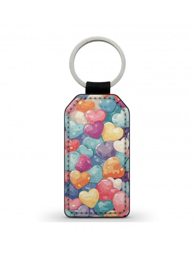 Porte-Clés en simili cuir Coeurs Multicolores Pastel 