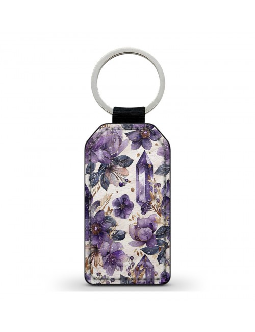 Porte-Clés en simili cuir Fleurs et Cristal 