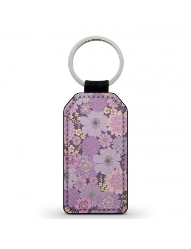 Porte-Clés en simili cuir Fleurs Vintage Violettes 