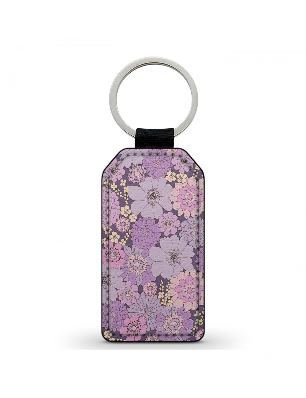 Porte-Clés en simili cuir Fleurs Vintage Violettes 