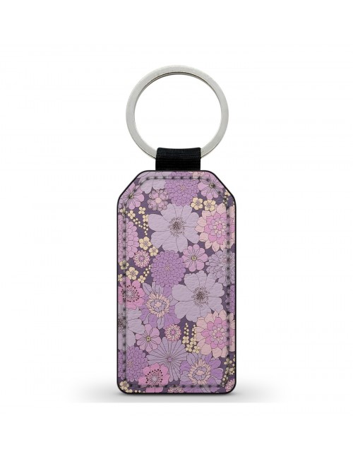 Porte-Clés en simili cuir Fleurs Vintage Violettes 