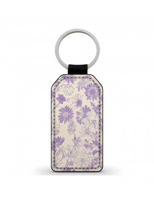 Porte-Clés en simili cuir Fleurs Violettes 