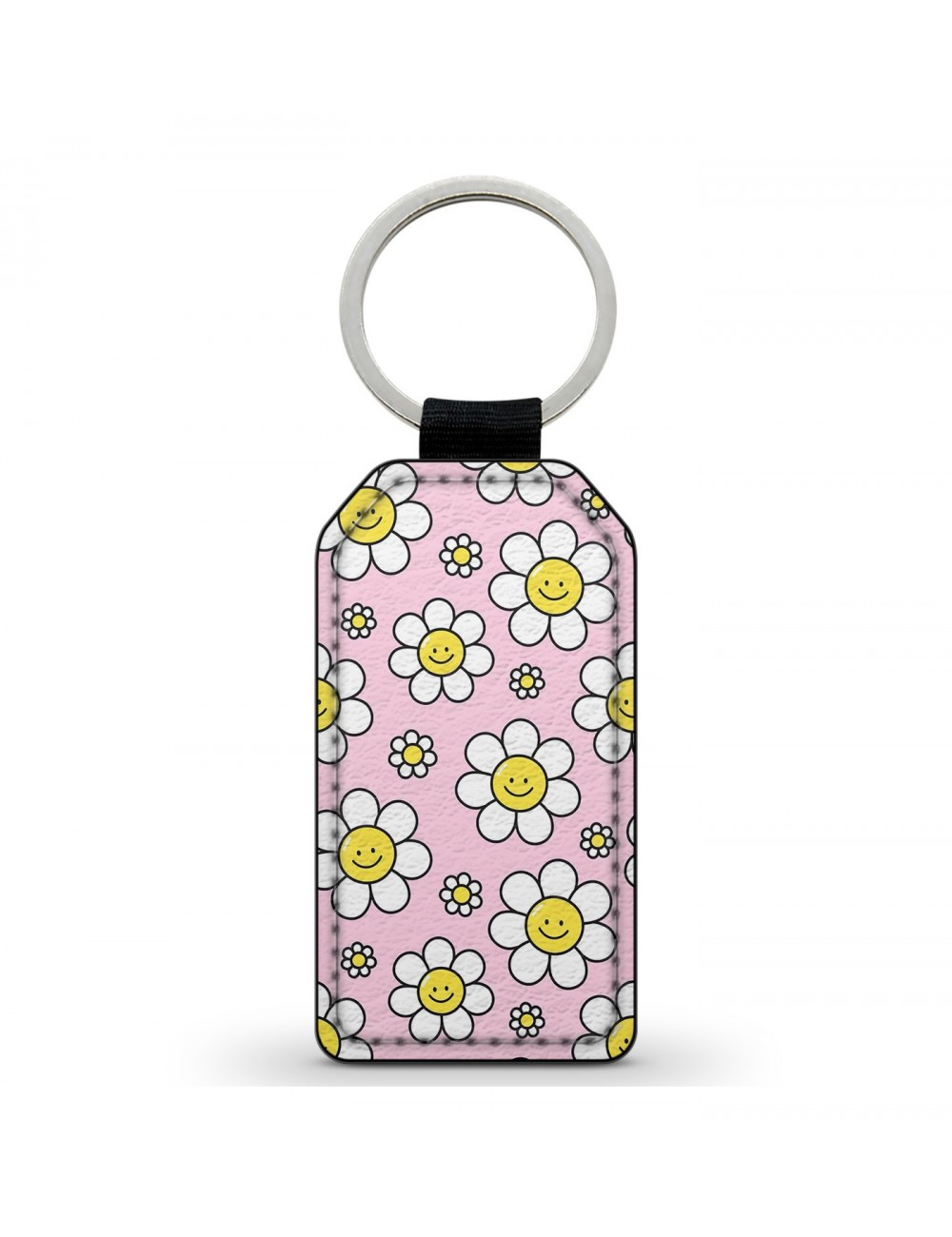 Porte-Clés en simili cuir Happy flowers fleurs marguerites 