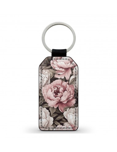 Porte-Clés en simili cuir Pivoines Fleurs Vintage Roses 