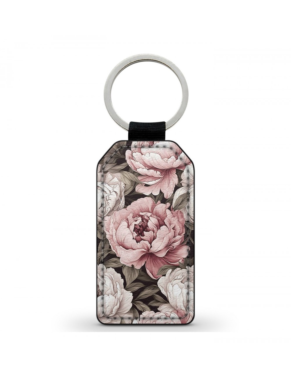 Porte-Clés en simili cuir Pivoines Fleurs Vintage Roses 