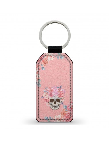 Porte-Clés en simili cuir Tête de Mort Skull Fleurs Gothique (1) 