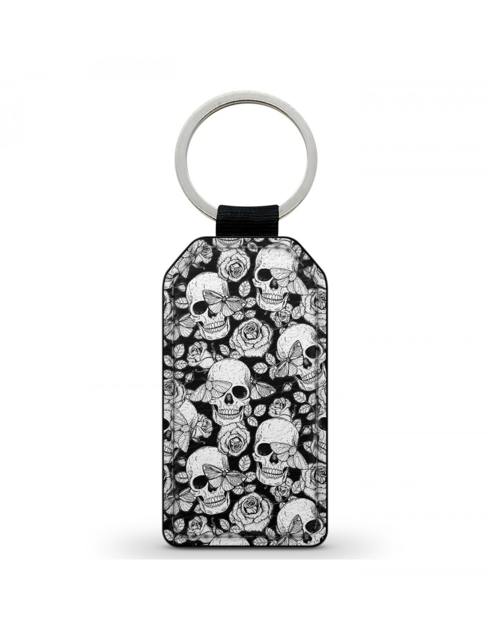 Porte-Clés en simili cuir Tête de Mort Skull Fleurs Gothique (2) 