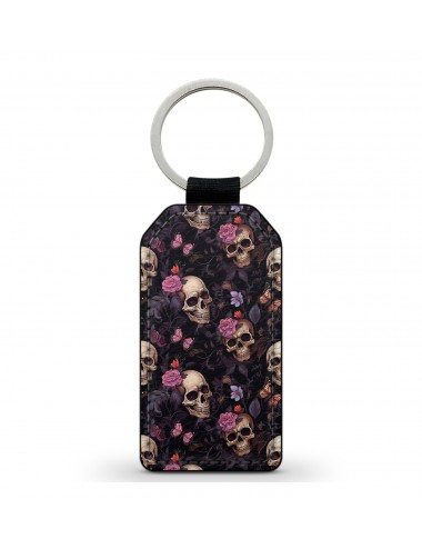 Porte-Clés en simili cuir Tête de Mort Skull Fleurs Gothique (4) 