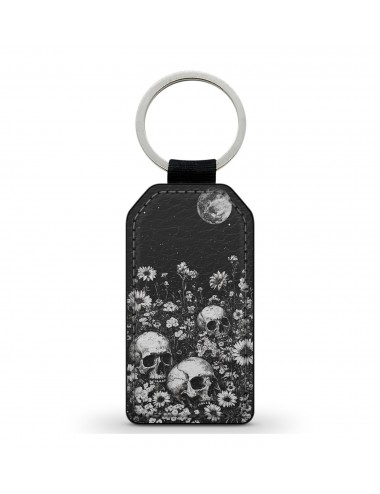 Porte-Clés en simili cuir Tête de Mort Skull Fleurs Gothique (7) 