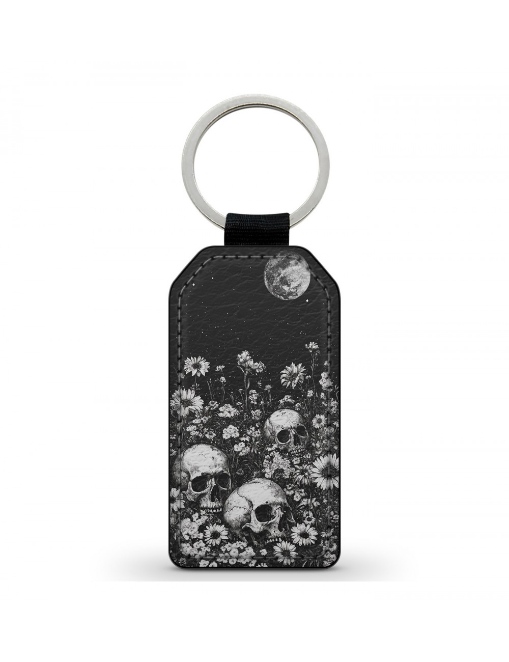 Porte-Clés en simili cuir Tête de Mort Skull Fleurs Gothique (7) 