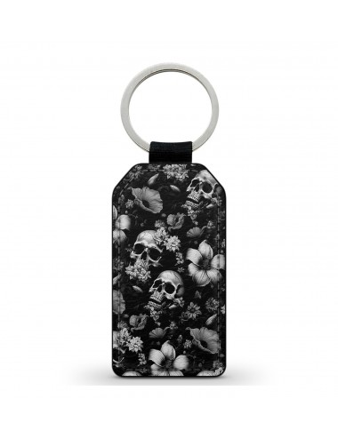 Porte-Clés en simili cuir Tête de Mort Skull Fleurs Gothique (8) 