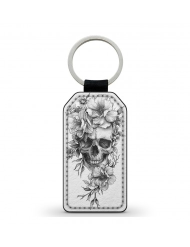 Porte-Clés en simili cuir Tête de Mort Skull Fleurs Gothique (10) 