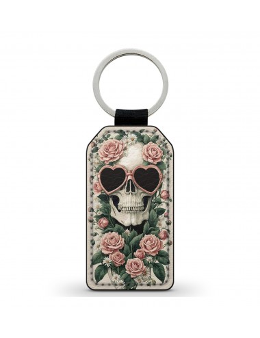 Porte-Clés en simili cuir Tête de Mort Skull Fleurs Gothique (11) 