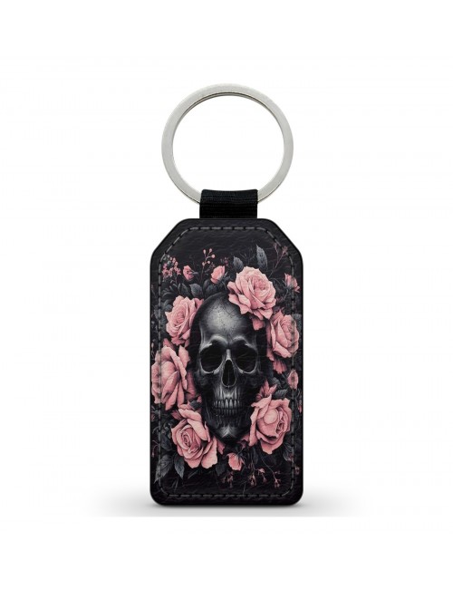 Porte-Clés en simili cuir Tête de Mort Skull Fleurs Gothique (15) 