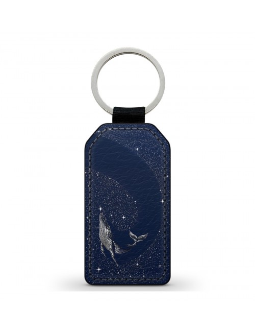 Porte-Clés en simili cuir Baleine Bleue et Etoiles 
