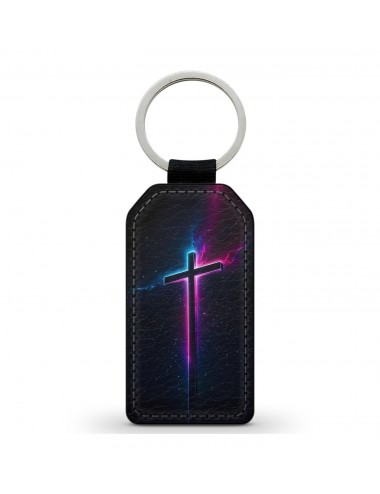 Porte-Clés en simili cuir Croix Jésus Galaxie 