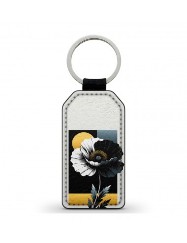 Porte-Clés en simili cuir Fleur Noir et Blanc Art 