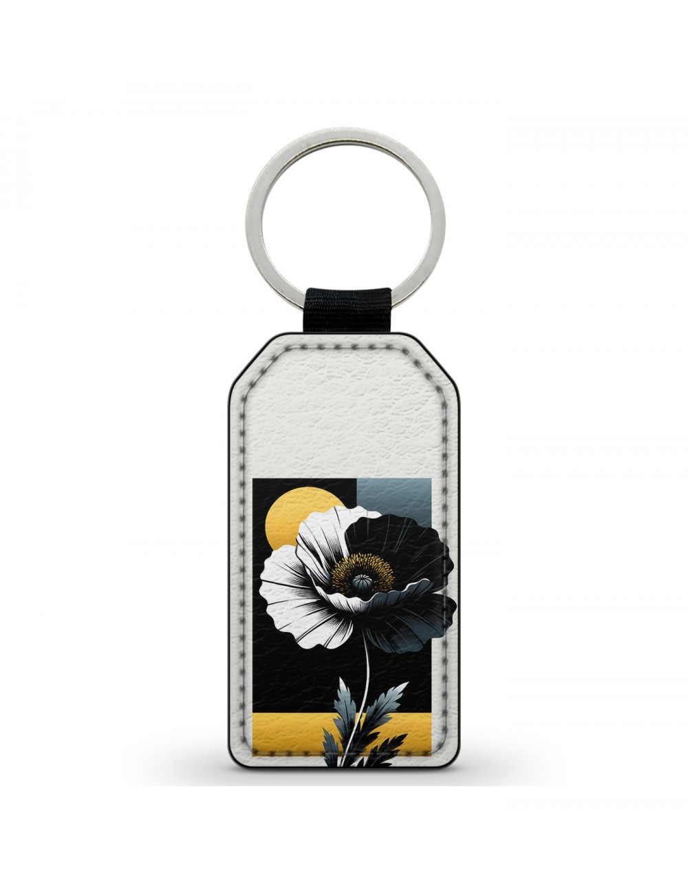 Porte-Clés en simili cuir Fleur Noir et Blanc Art Porte-Clés en simili cuir Fleur Noir et Blanc Art