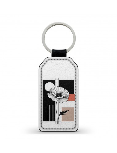 Porte-Clés en simili cuir Fleur Noir et Blanc Motif Géométrique 