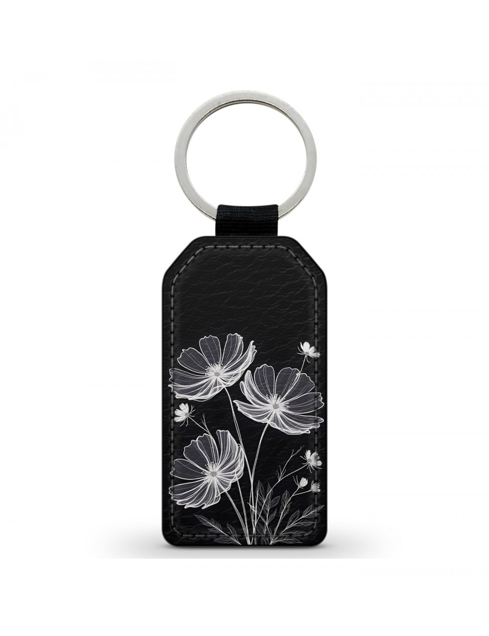 Porte-Clés en simili cuir Fleurs Noir et Blanc Porte-Clés en simili cuir Fleurs Noir et Blanc