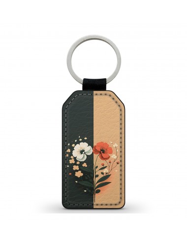 Porte-Clés en simili cuir Fleurs Orange Camel 