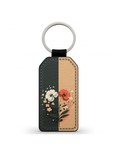 Porte-Clés en simili cuir Fleurs Orange Camel 